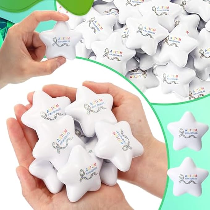 Arrowbash 100 Pcs Autism Awareness Stuff Star Stress Balls Foam White Mini Squeeze Ball Autism Awareness Items Gifts Anxiety Relief Accessories Toys for Fundraiser Gifts Supporting Minds - Image 2