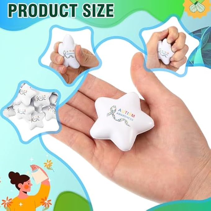 Arrowbash 100 Pcs Autism Awareness Stuff Star Stress Balls Foam White Mini Squeeze Ball Autism Awareness Items Gifts Anxiety Relief Accessories Toys for Fundraiser Gifts Supporting Minds - Image 4