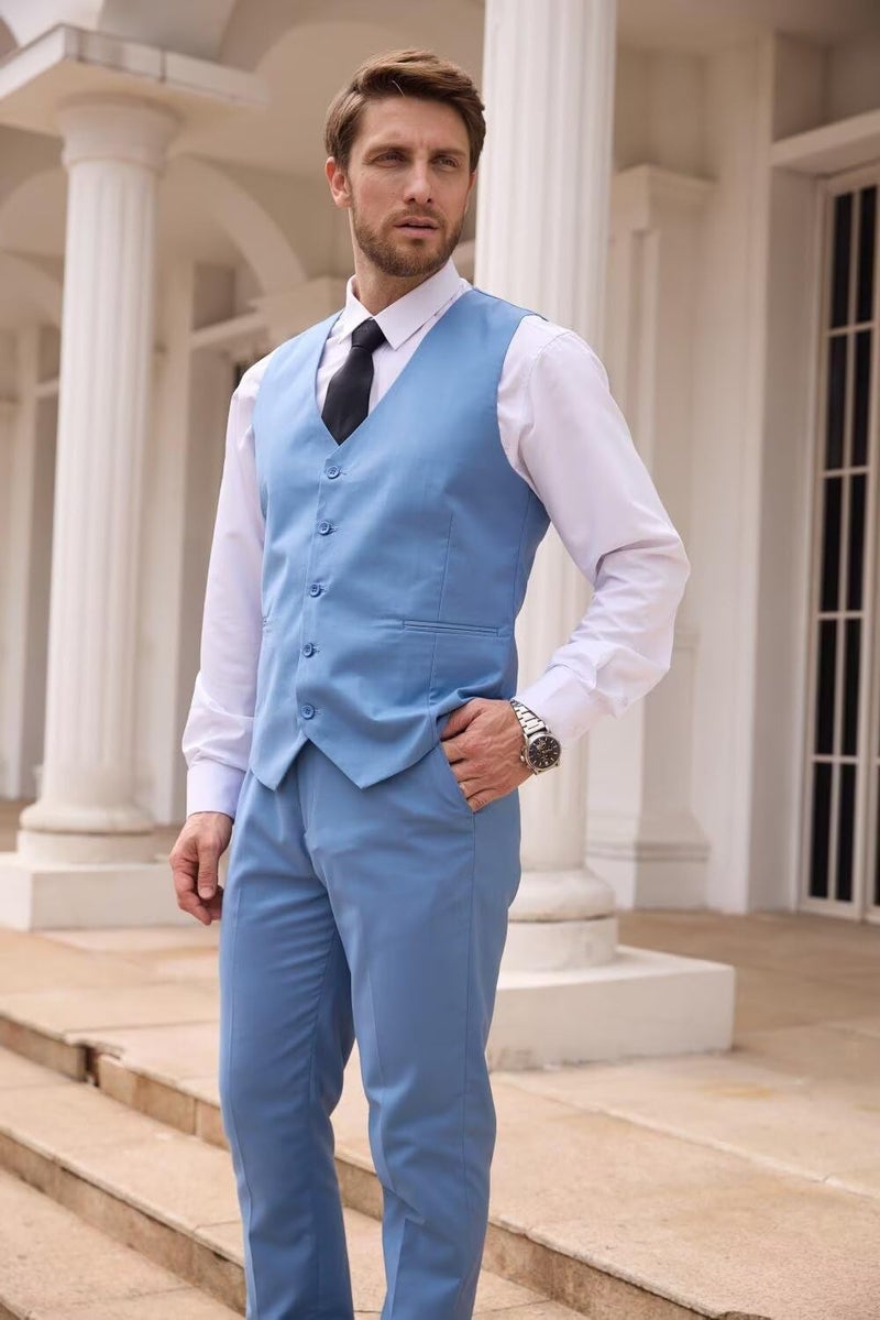 Wangyue Men Suit 3 Piece Suits for Men Wedding Groom Slim Fit Formal Beige Suit Business, M - Image 5