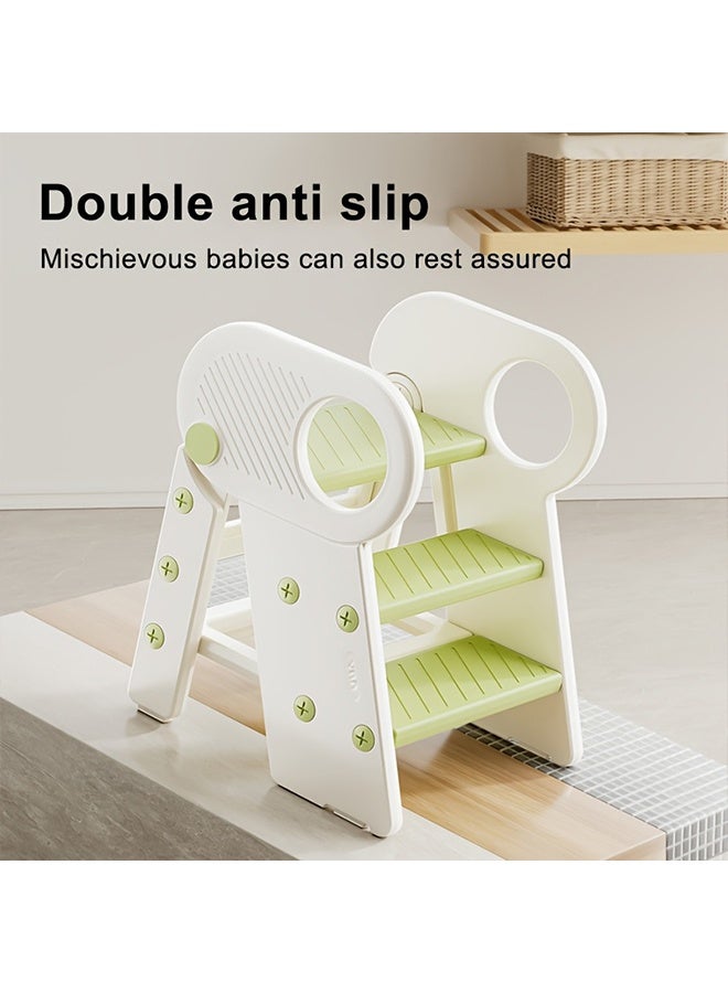 بيوينتي مقعد خطوة 3 للأطفال الصغار ، مقعد مساعد الحمام للمطبخ للأطفال الصغار ، مقعد تدريب المرحاض للأطفال مع المقبضات والوسائد المضادة للانزلاق للأطفال 3-6 - Image 4