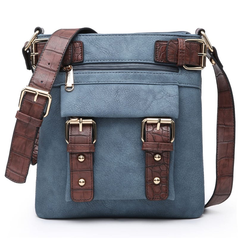 Dasein Top Belted Crossbody Bags for Women Soft Leather Messenger Bag Shoulder Bag Travel Purse (large size-jean blue) - Image 1