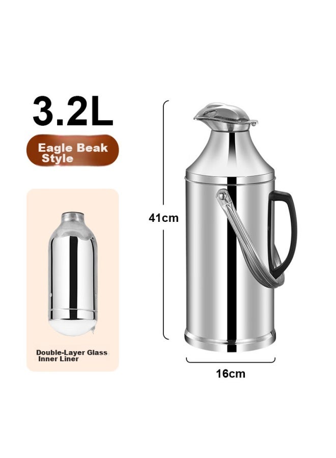 Pinyu Stainless Steel Hot Water Bottle, Thermos For Students' Dormitory, Insulated Kettle, Large Capacity Water Jug For Home Use, 3.2l, Eagle Beak Spout - Image 1