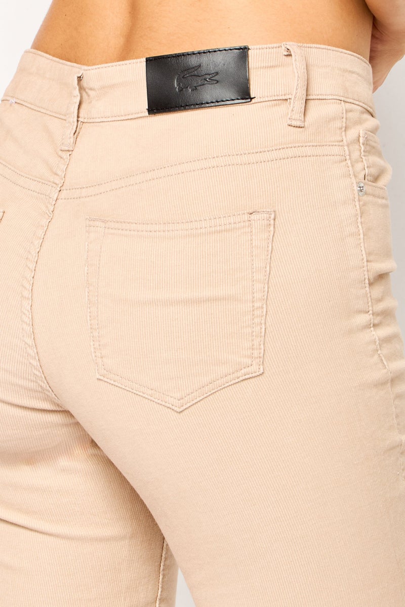 LACOSTE Women Slim Fit Corduroy Pants, Beige - Image 3