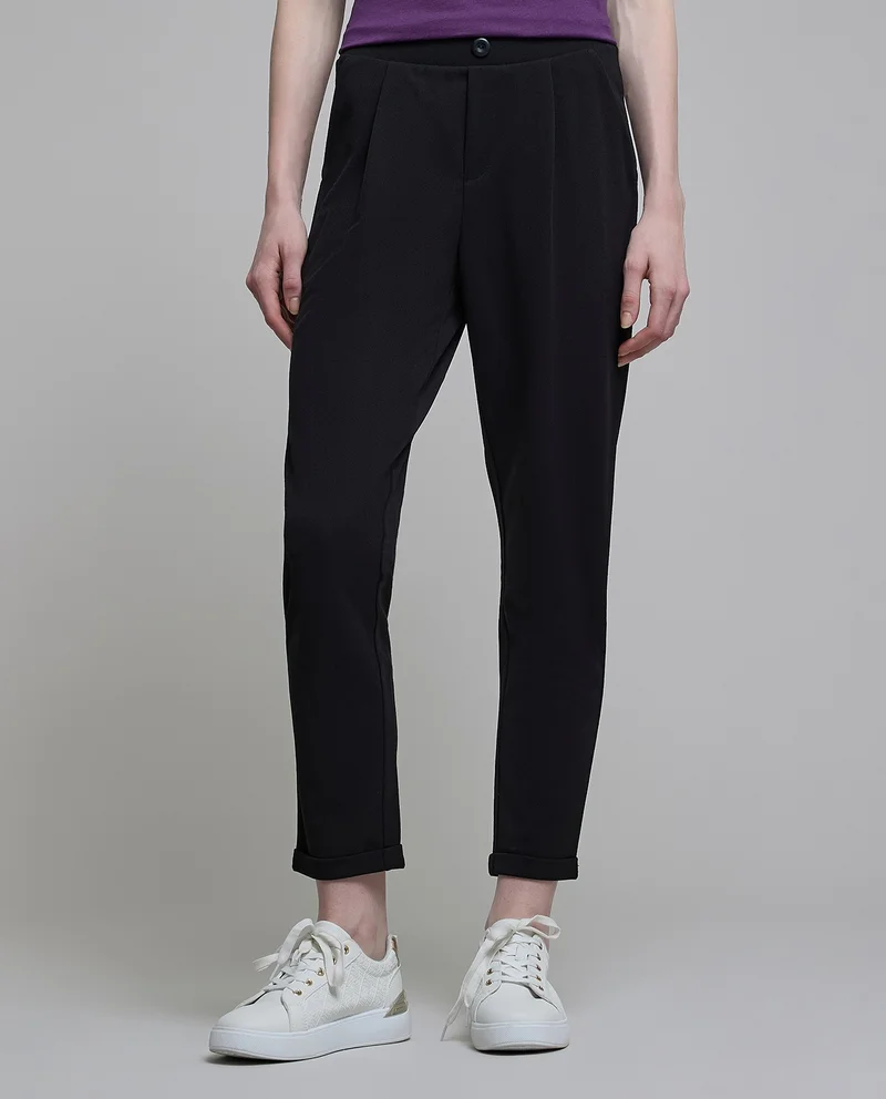 R&b Solid Tapered Fit Pants With Button Closure