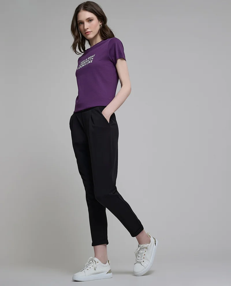 R&b Solid Tapered Fit Pants With Button Closure