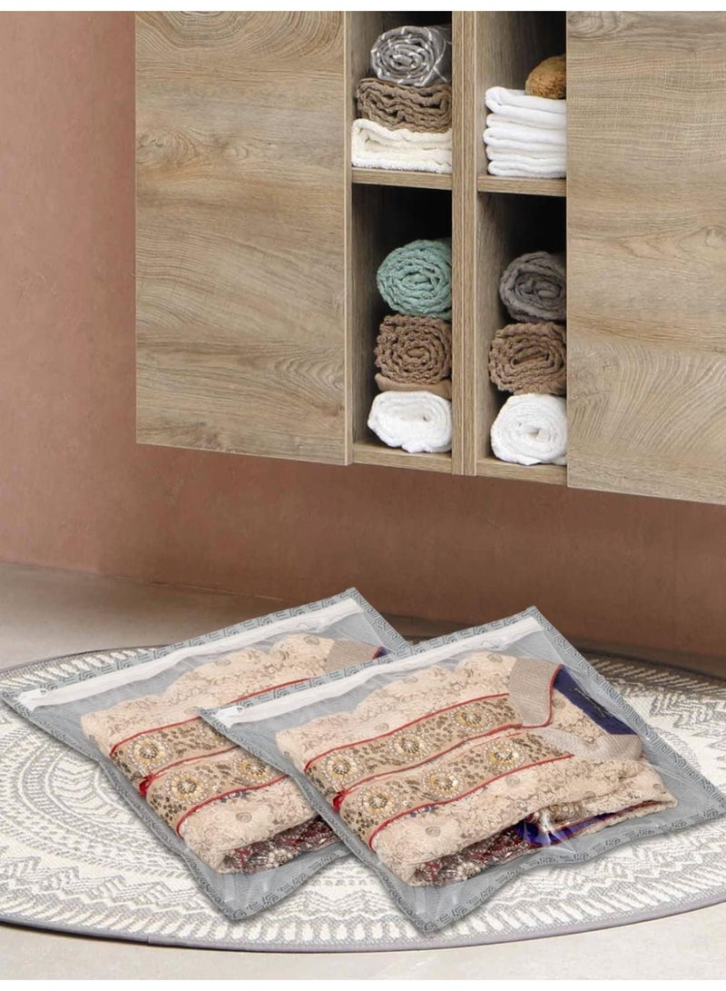 HomeStrap Set Of 24 Printed Single Saree Cover/Clothes Storage Bags/Wardrobe Organiser With Transparent Top(Grey,Non-Woven)(Featured On Shark Tank),36 Cm,1 Cm - Image 1