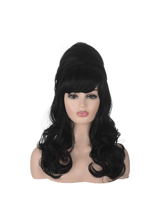 MORTICIA Beehive Vintage Women Wig ; Long Curly Updo Victorian Fembot Funny Drag Wig (Black) - Image 1