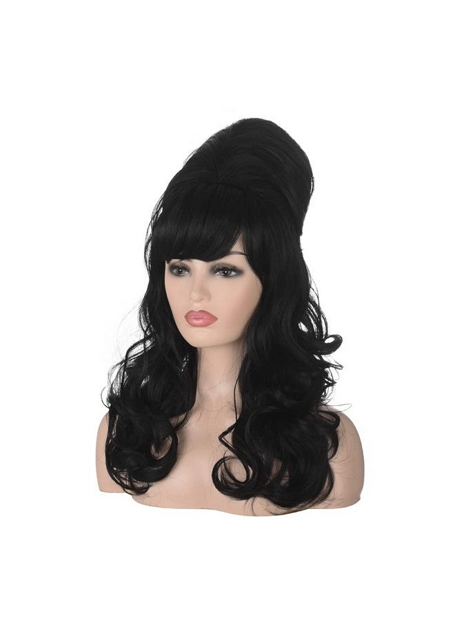 MORTICIA Beehive Vintage Women Wig ; Long Curly Updo Victorian Fembot Funny Drag Wig (Black) - Image 4