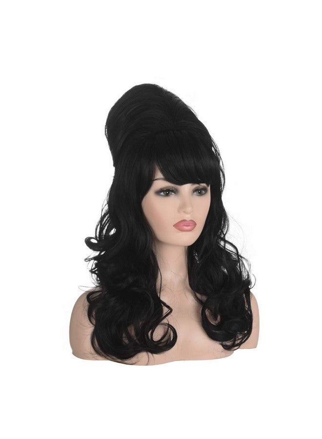 MORTICIA Beehive Vintage Women Wig ; Long Curly Updo Victorian Fembot Funny Drag Wig (Black) - Image 3