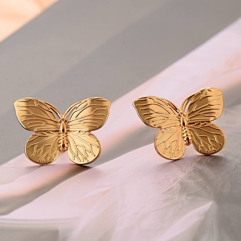 FLUFFY Gold Butterfly Earrings - Image 1