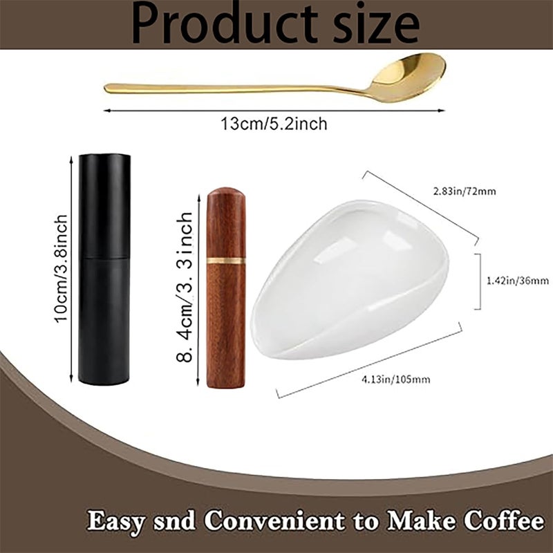 HIHIDAY 4Pcs Coffee Bean Dosing Cup and Spray Bottle 6 Needles Espresso Coffee Stirrers Spoon Set Ceramic Dosing Vessel Tray Single Dose Measuring Tray Kit (white) - Image 2