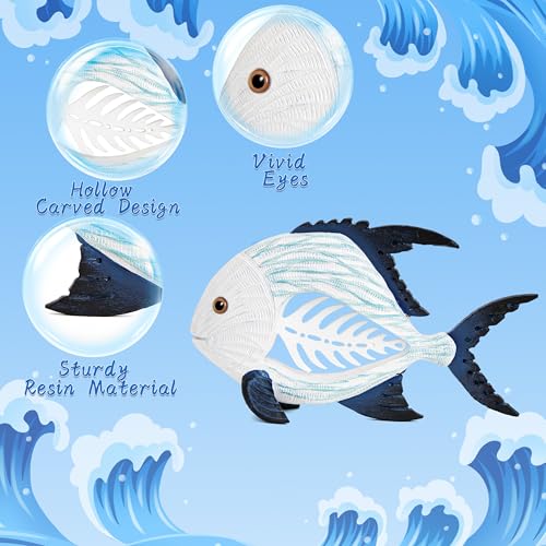 Leekung Coastal Fish Figurines for Home Decor,Resin Fish Statue for Beach Decoration,Sea Beach Coastal Decorations Themed,Table Desk Shelf Decor Statue for Bathroom Bedroom Office,Modern Decor Gifts - Image 3