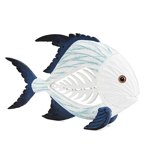 Leekung Coastal Fish Figurines for Home Decor,Resin Fish Statue for Beach Decoration,Sea Beach Coastal Decorations Themed,Table Desk Shelf Decor Statue for Bathroom Bedroom Office,Modern Decor Gifts - Image 1