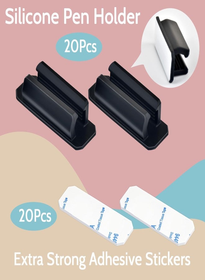 SameTech 20 Pack Pen Holder Silicone,Adhesive Pen Holder for Desk,Marker Clip for Classroom Office Desk Accessories, Pencil Holder with 20 Double Sided Extra Sticky Tape (Black) - Image 4