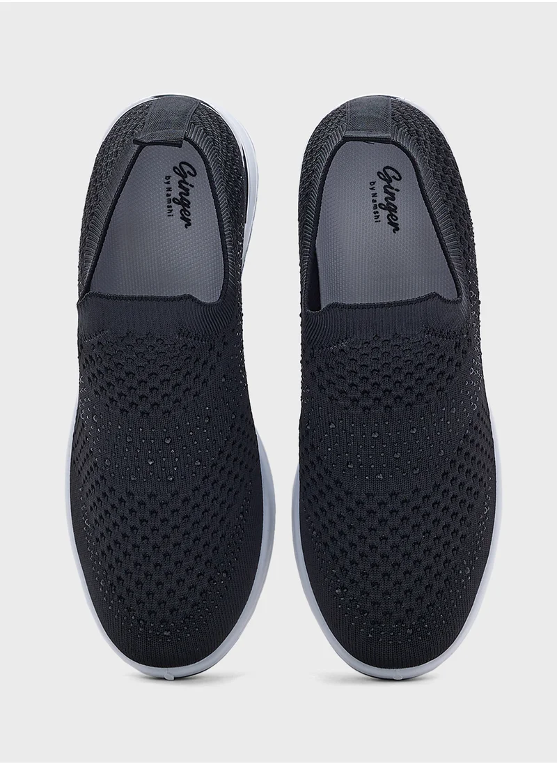 Ginger Diamante Knit Slip On Comfort Shoes