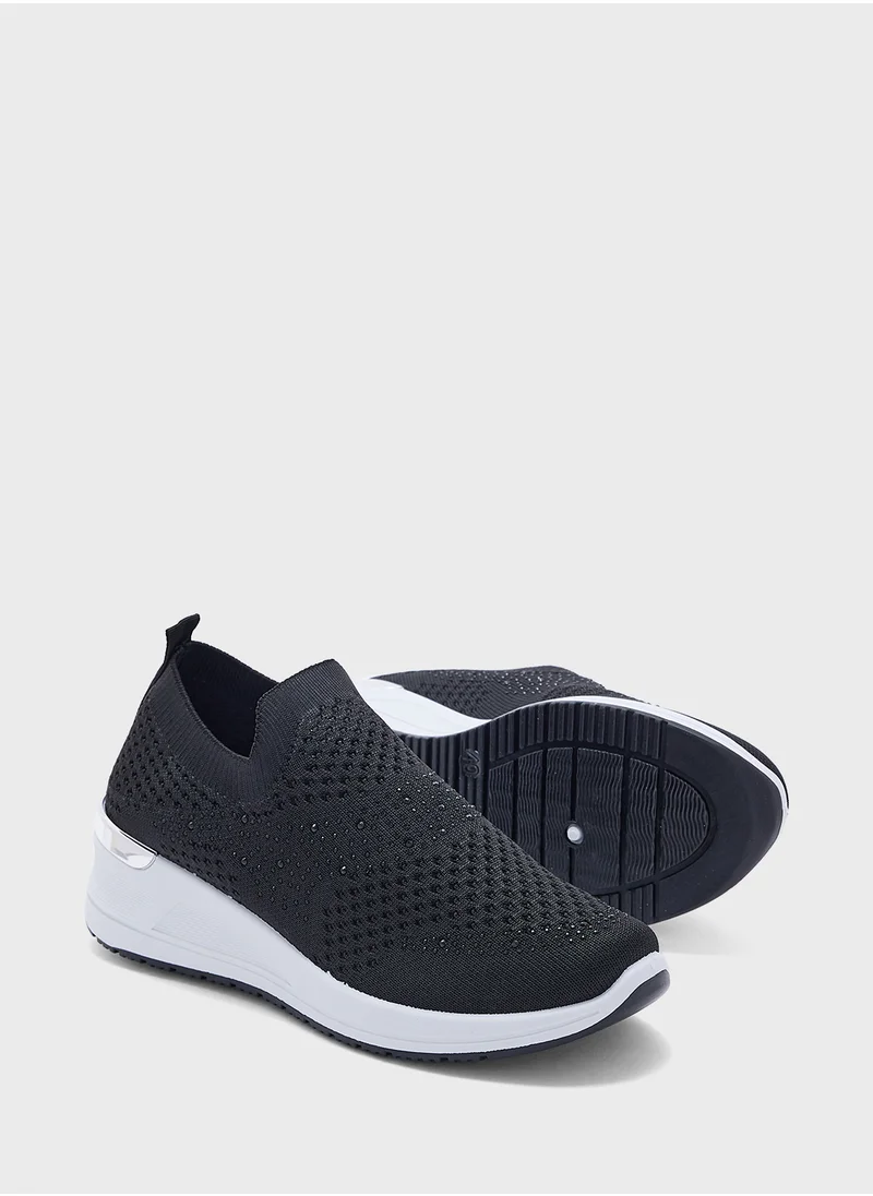 Ginger Diamante Knit Slip On Comfort Shoes