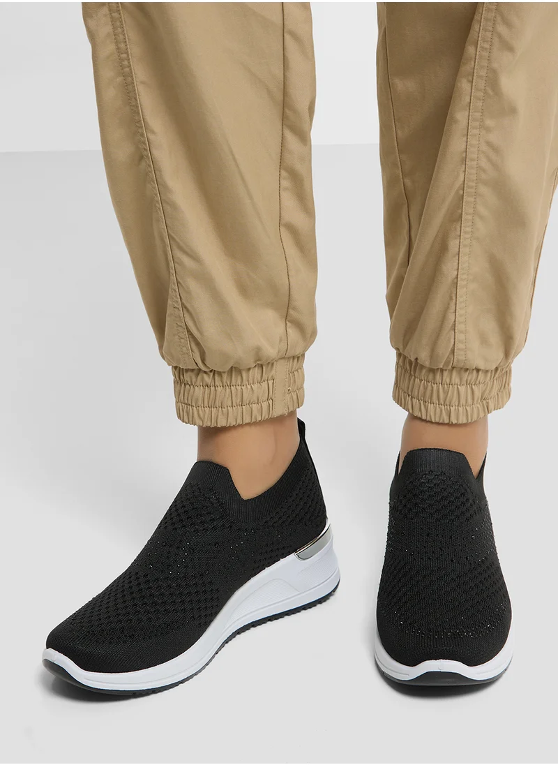 Ginger Diamante Knit Slip On Comfort Shoes