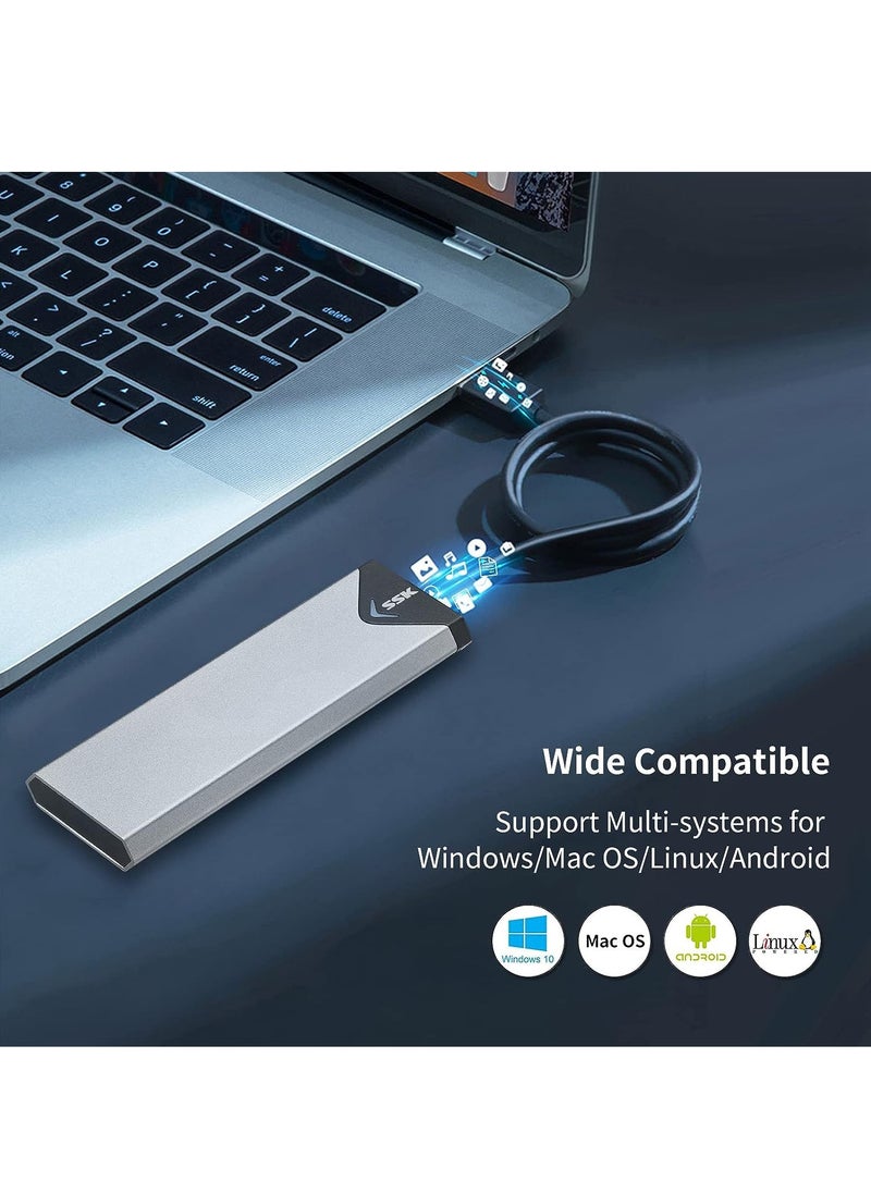 SSK - Aluminum M.2 NVME SATA SSD Enclosure Adapter, USB 3.2 Gen 2 (10 Gbps) to NVME PCI-E SATA M-Key/(B+M) Key Solid State Drive External Enclosure Support UASP Trim for NVME/SATA SSDs 2242/2260/2280 - Image 1