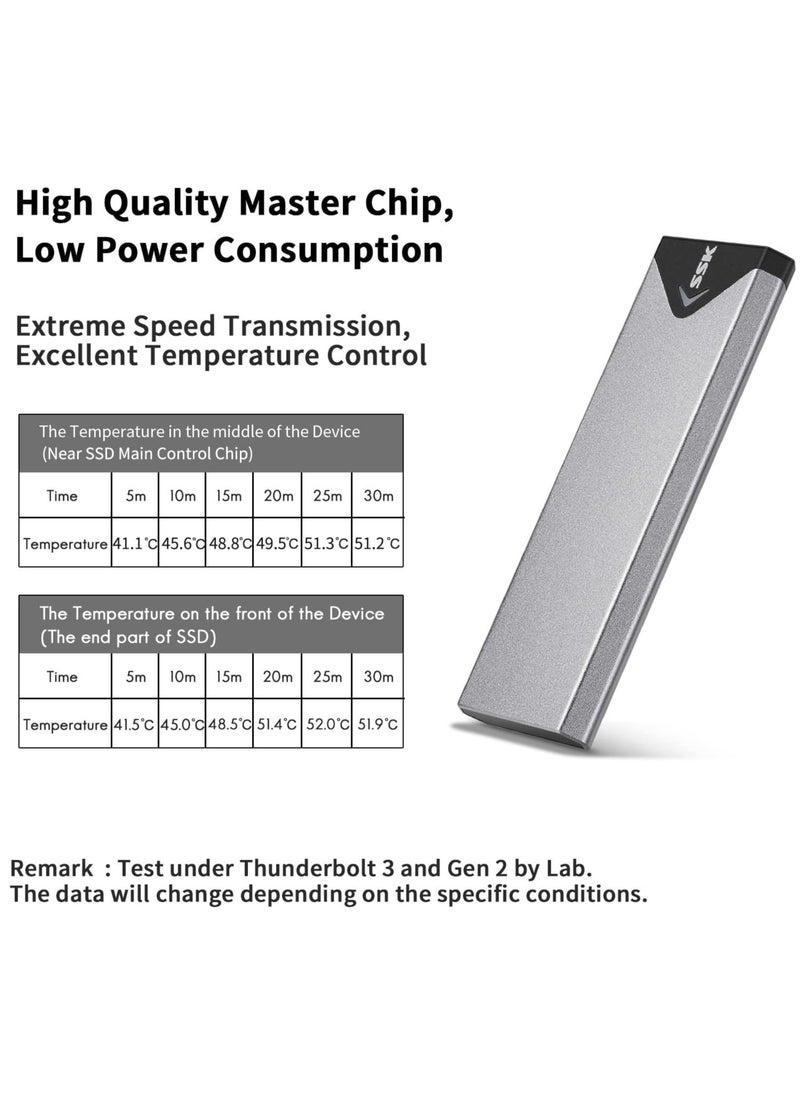 SSK - Aluminum M.2 NVME SATA SSD Enclosure Adapter, USB 3.2 Gen 2 (10 Gbps) to NVME PCI-E SATA M-Key/(B+M) Key Solid State Drive External Enclosure Support UASP Trim for NVME/SATA SSDs 2242/2260/2280 - Image 1