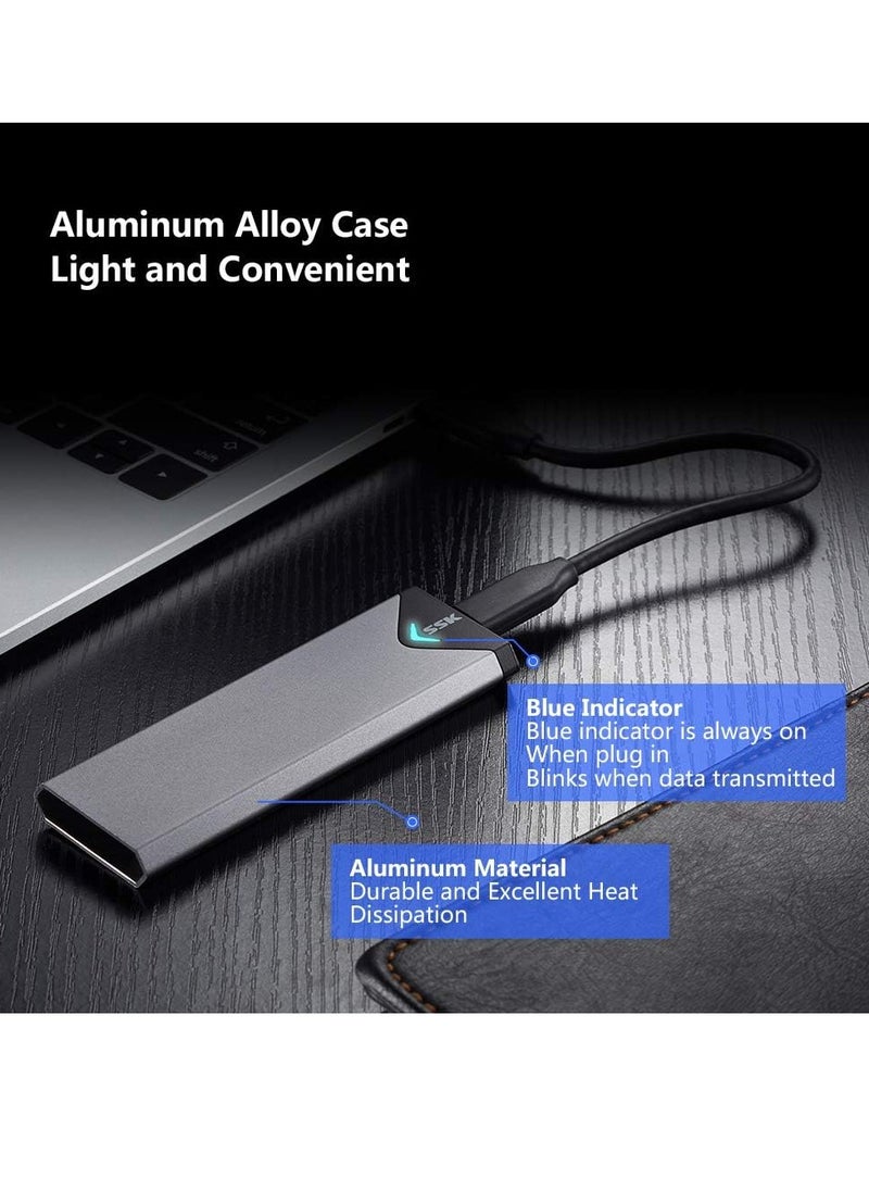 SSK - Aluminum M.2 NVME SATA SSD Enclosure Adapter, USB 3.2 Gen 2 (10 Gbps) to NVME PCI-E SATA M-Key/(B+M) Key Solid State Drive External Enclosure Support UASP Trim for NVME/SATA SSDs 2242/2260/2280 - Image 1