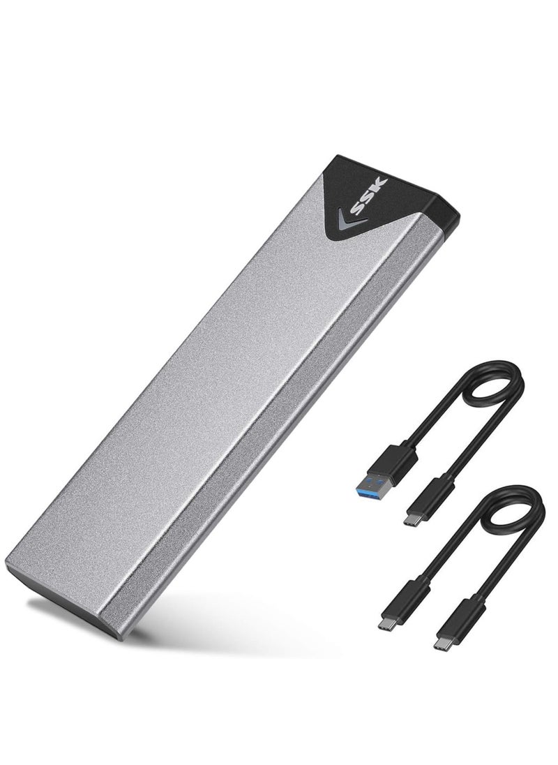SSK - Aluminum M.2 NVME SATA SSD Enclosure Adapter, USB 3.2 Gen 2 (10 Gbps) to NVME PCI-E SATA M-Key/(B+M) Key Solid State Drive External Enclosure Support UASP Trim for NVME/SATA SSDs 2242/2260/2280 - Image 1