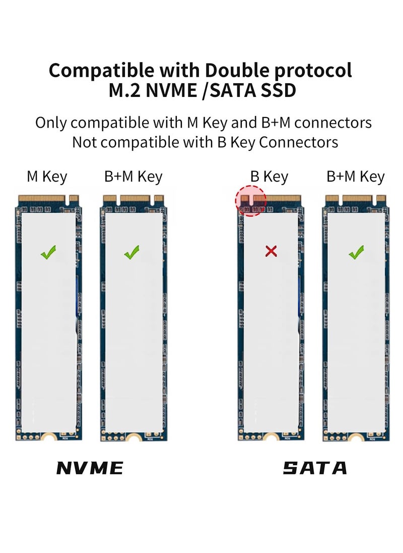 SSK - Aluminum M.2 NVME SATA SSD Enclosure Adapter, USB 3.2 Gen 2 (10 Gbps) to NVME PCI-E SATA M-Key/(B+M) Key Solid State Drive External Enclosure Support UASP Trim for NVME/SATA SSDs 2242/2260/2280 - Image 1