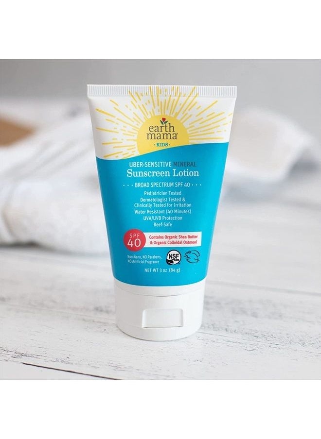 Earth Mama - Uber-Sensitive Mineral Sunscreen Lotion SPF 40 | Reef Safe, Non-Nano Zinc, Contains Organic Colloidal Oatmeal | Steroid-Free Eczema Cream for Baby, Kid & Family, 3-Ounce - Image 1