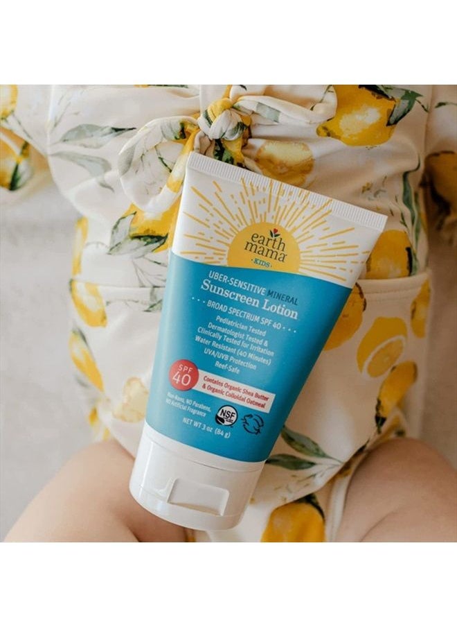 Earth Mama - Uber-Sensitive Mineral Sunscreen Lotion SPF 40 | Reef Safe, Non-Nano Zinc, Contains Organic Colloidal Oatmeal | Steroid-Free Eczema Cream for Baby, Kid & Family, 3-Ounce - Image 1