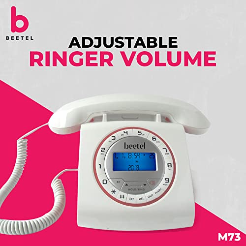 Beetel M73 Caller ID Corded Landline Phone with 16 Digit LCD Display, Retro Design, Alphanumeric Keypad, 2-Way Speaker Phone, Adjustable Ringing (White & Red)(M73) - Image 4