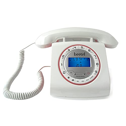 Beetel M73 Caller ID Corded Landline Phone with 16 Digit LCD Display, Retro Design, Alphanumeric Keypad, 2-Way Speaker Phone, Adjustable Ringing (White & Red)(M73) - Image 1