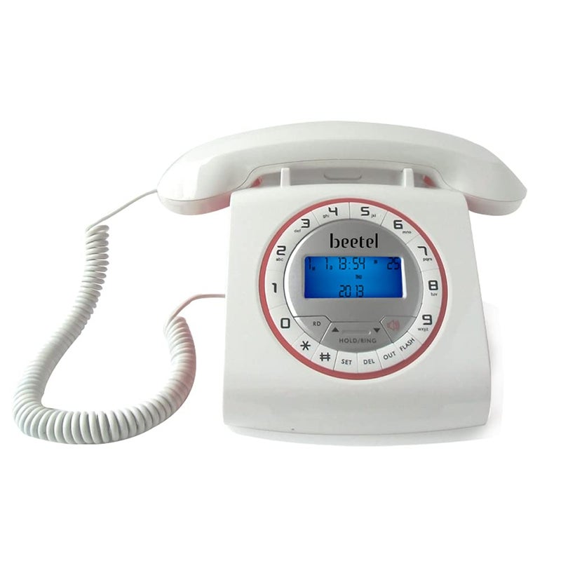 Beetel M73 Caller ID Corded Landline Phone with 16 Digit LCD Display, Retro Design, Alphanumeric Keypad, 2-Way Speaker Phone, Adjustable Ringing (White & Red)(M73) - Image 2