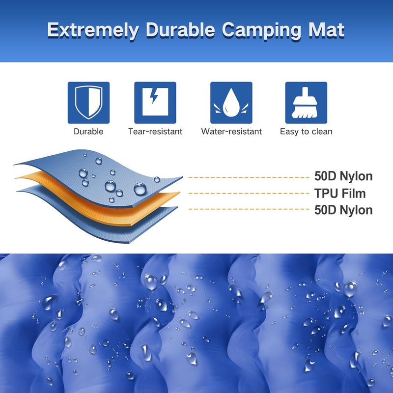 FNARMW Double Sleeping Pad Camping - Self Inflating 6'' Extra-Thick 2 Person Pillow with Built-in Foot Pump - Waterproof Inflatable Sleeping Mat for Backpacking, Tent, Hiking - Image 4