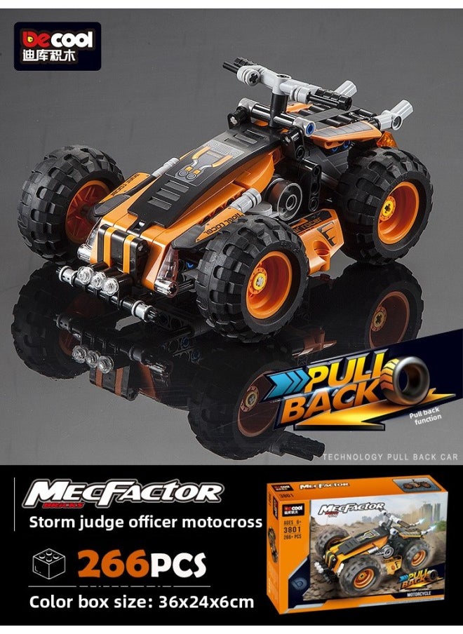 Diku Building Block Technology Mechanical Width Special GT Pull Back Function Assembled Formula Racing Model Boy Toy Gift-Color:3801/Motocross Storm Judge  - Image 1