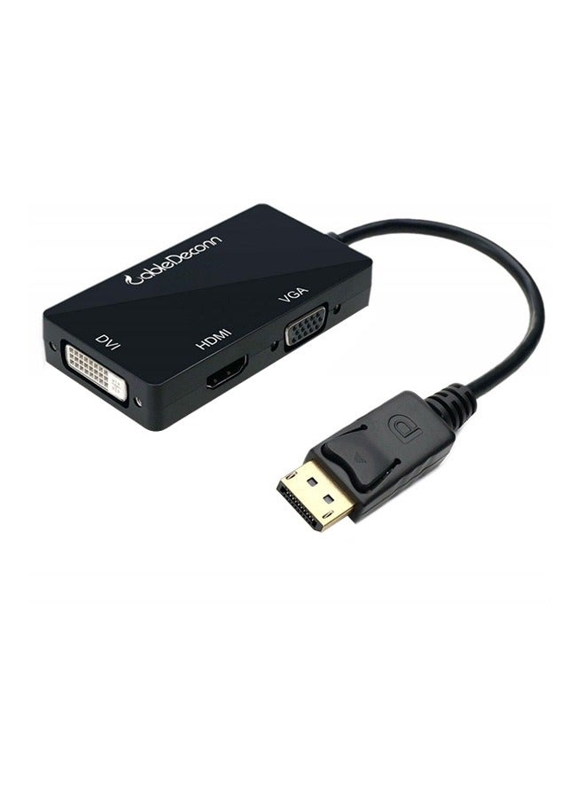 4-In-1 Gold Plated Display Port To Hdmi/Vga/Dvi Male To Female Support Audio Adapter Black