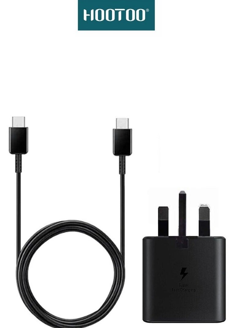 HooToo 45W PD Adapter Wall Charger With Three Ports (2*Type-C + 1*USB) supports PD Fast Charging With a Type-C to Type-C 1M Charging Cable That Supports fast Charging. In black - Image 2