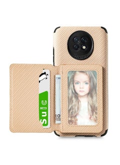 HuHa Case Cover For Xiaomi Redmi Note 9 5G Carbon Fiber Magnetic Card Bag TPU+PU Shockproof Back Cover Case with Holder & Card Slot & Photo Frame Khaki 