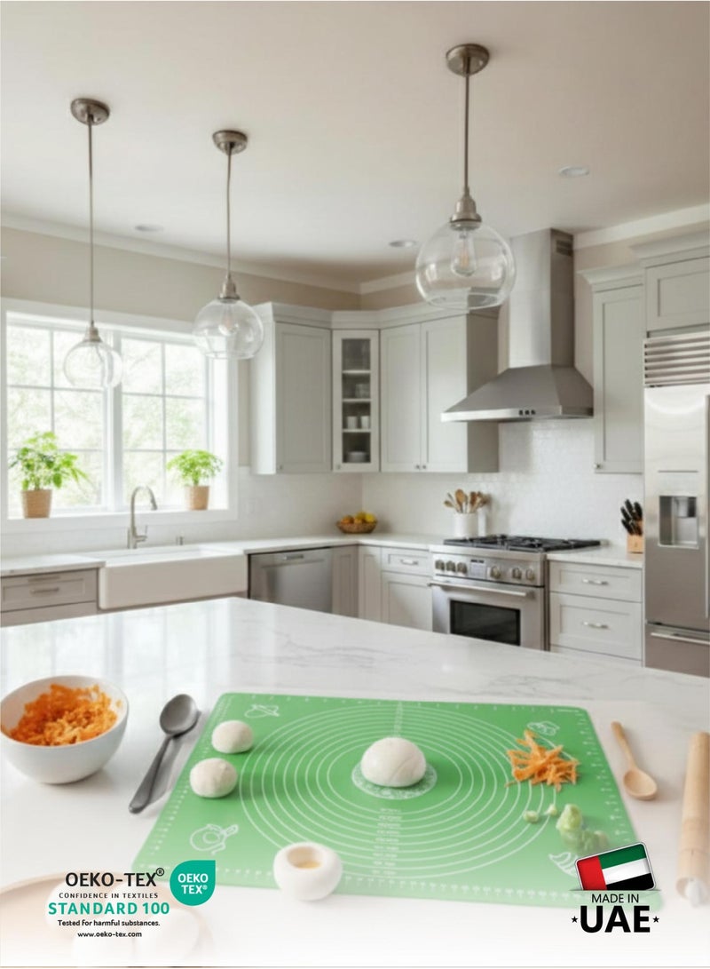 كوتون هوم بساط خبز سيليكون منزلي من القطن للعجين المتداول مع بطانة قياسات، مفرش طاولة مقاوم للحرارة، لوح المعجنات، لوازم خبز غير قابلة للانزلاق لخبز كعكة البيتزا، 60 × 40 سم أخضر - Image 4