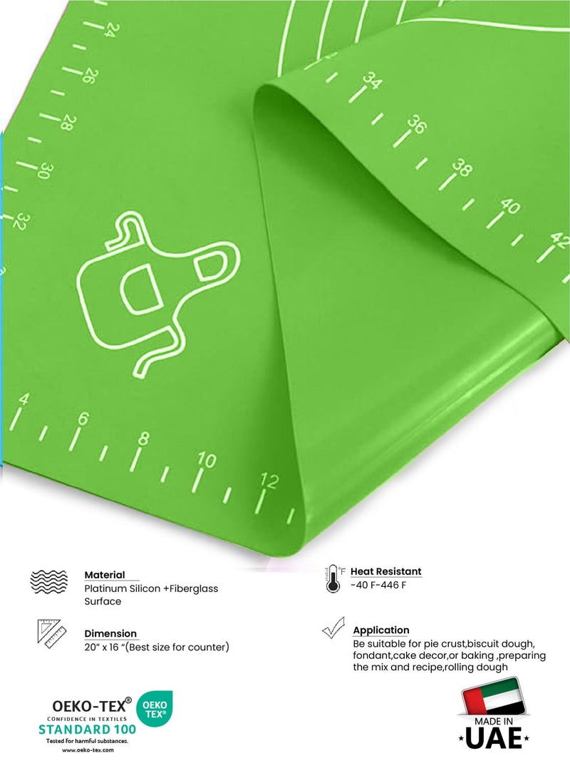 كوتون هوم بساط خبز سيليكون منزلي من القطن للعجين المتداول مع بطانة قياسات، مفرش طاولة مقاوم للحرارة، لوح المعجنات، لوازم خبز غير قابلة للانزلاق لخبز كعكة البيتزا، 60 × 40 سم أخضر - Image 3
