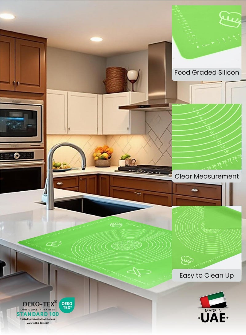 كوتون هوم بساط خبز سيليكون منزلي من القطن للعجين المتداول مع بطانة قياسات، مفرش طاولة مقاوم للحرارة، لوح المعجنات، لوازم خبز غير قابلة للانزلاق لخبز كعكة البيتزا، 60 × 40 سم أخضر - Image 5