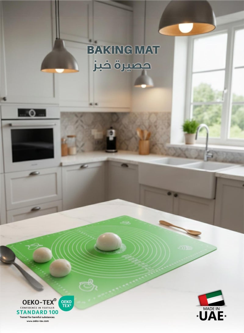كوتون هوم بساط خبز سيليكون منزلي من القطن للعجين المتداول مع بطانة قياسات، مفرش طاولة مقاوم للحرارة، لوح المعجنات، لوازم خبز غير قابلة للانزلاق لخبز كعكة البيتزا، 60 × 40 سم أخضر - Image 1