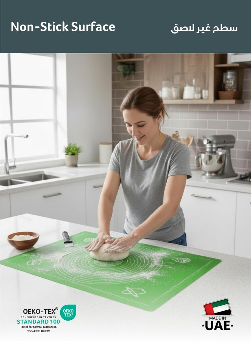 كوتون هوم بساط خبز سيليكون منزلي من القطن للعجين المتداول مع بطانة قياسات، مفرش طاولة مقاوم للحرارة، لوح المعجنات، لوازم خبز غير قابلة للانزلاق لخبز كعكة البيتزا، 60 × 40 سم أخضر - Image 2