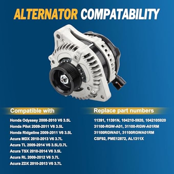 DOCAS Alternator 11391N Fit for Honda Odyssey 2008-2010, for Honda Pilot Alternator 2009 2010 2011 3.5L AL1311X 12V 130Amp CW 6-Groove Pulley 11391 104210-5920 31100-RGW-A01RM - Image 3