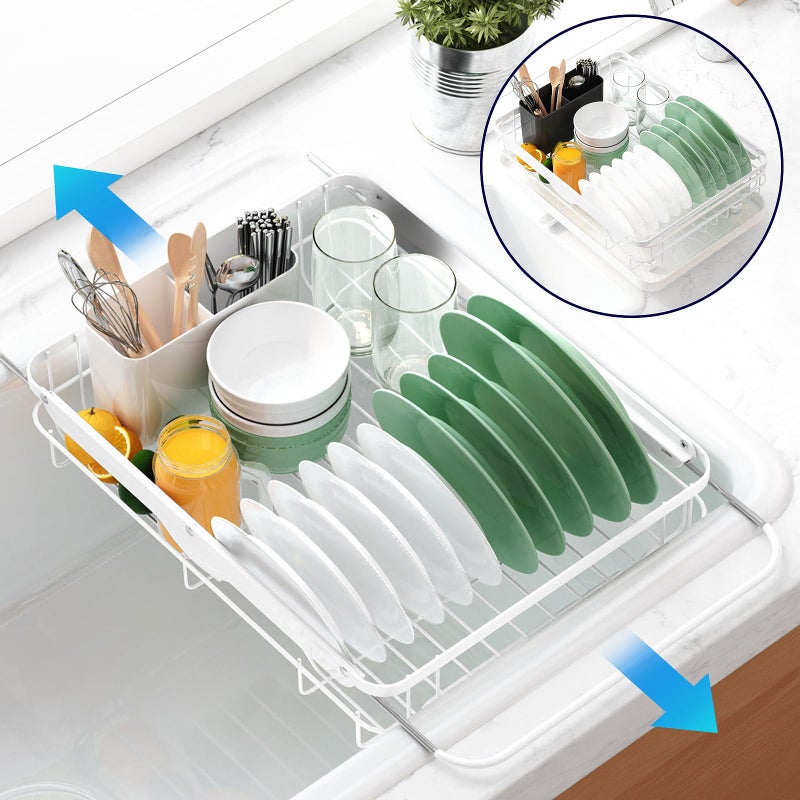Kitsure Dish Drying Rack for Kitchen Counter Stainless Steel Sink Organization and Storage Essentials with Cutlery Holder Home and Appartment Decor 12W x 1523L White