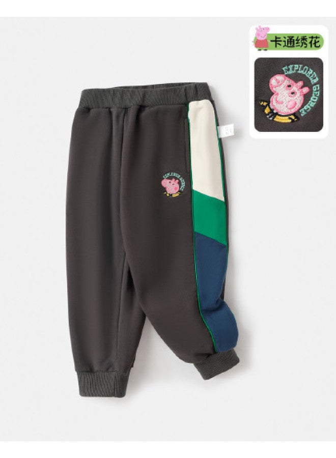 peppa Pig Spring Boys' Comfortable Elastic Cuff Pants With Contrast Color Cartoon Design Baby Pants - Image 1