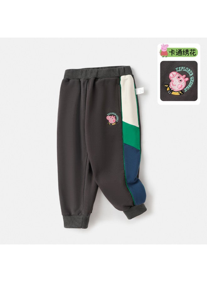 peppa Pig Spring Boys' Comfortable Elastic Cuff Pants With Contrast Color Cartoon Design Baby Pants - Image 2