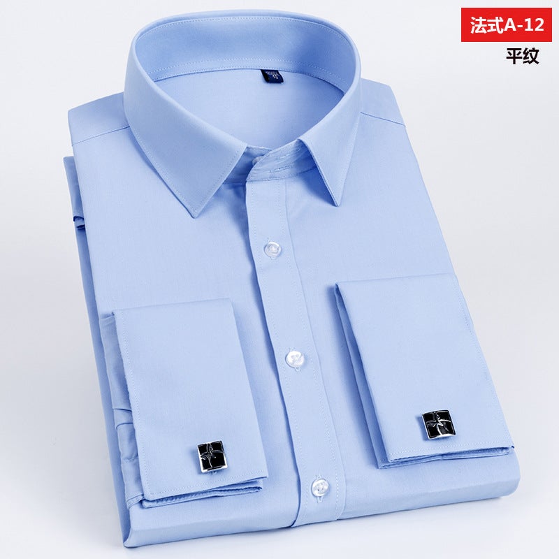 plus size 38-48 French Cufflinks Shirt Mens Long-sleeved Color Collar Business Casual Shirt Dress Collar Korean Style Repair French a-12 