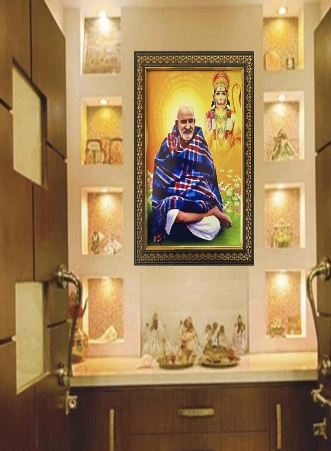 Bajaj Creations إطار صور ديني من Bajaj Creations Neem Karoli Baba مع صورة اللورد هانومان سواروب للمعبد وديكور المنزل، مقاس ((10x12 بوصة (كبير)) - Image 2