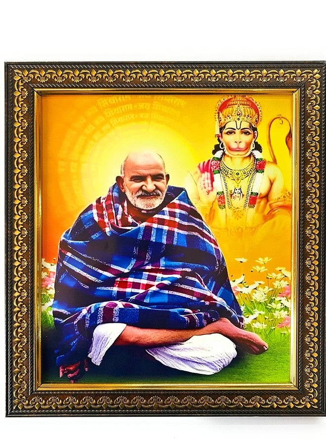 Bajaj Creations إطار صور ديني من Bajaj Creations Neem Karoli Baba مع صورة اللورد هانومان سواروب للمعبد وديكور المنزل، مقاس ((10x12 بوصة (كبير)) - Image 1