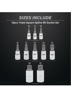 Generic XZN Triple Square Spline Bit Socket Set, 10 Piece, M4 to M18, Includes 1/2, 1/4, and 3/8 Inch Drive, Premium S2 and Cr V Steel  - Image 2