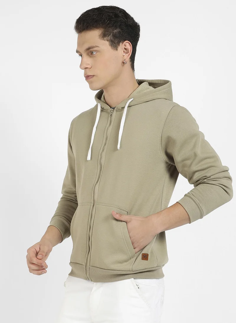 كامبوس سوترا Men's Light Olive Regular Zip-Front Hoodie